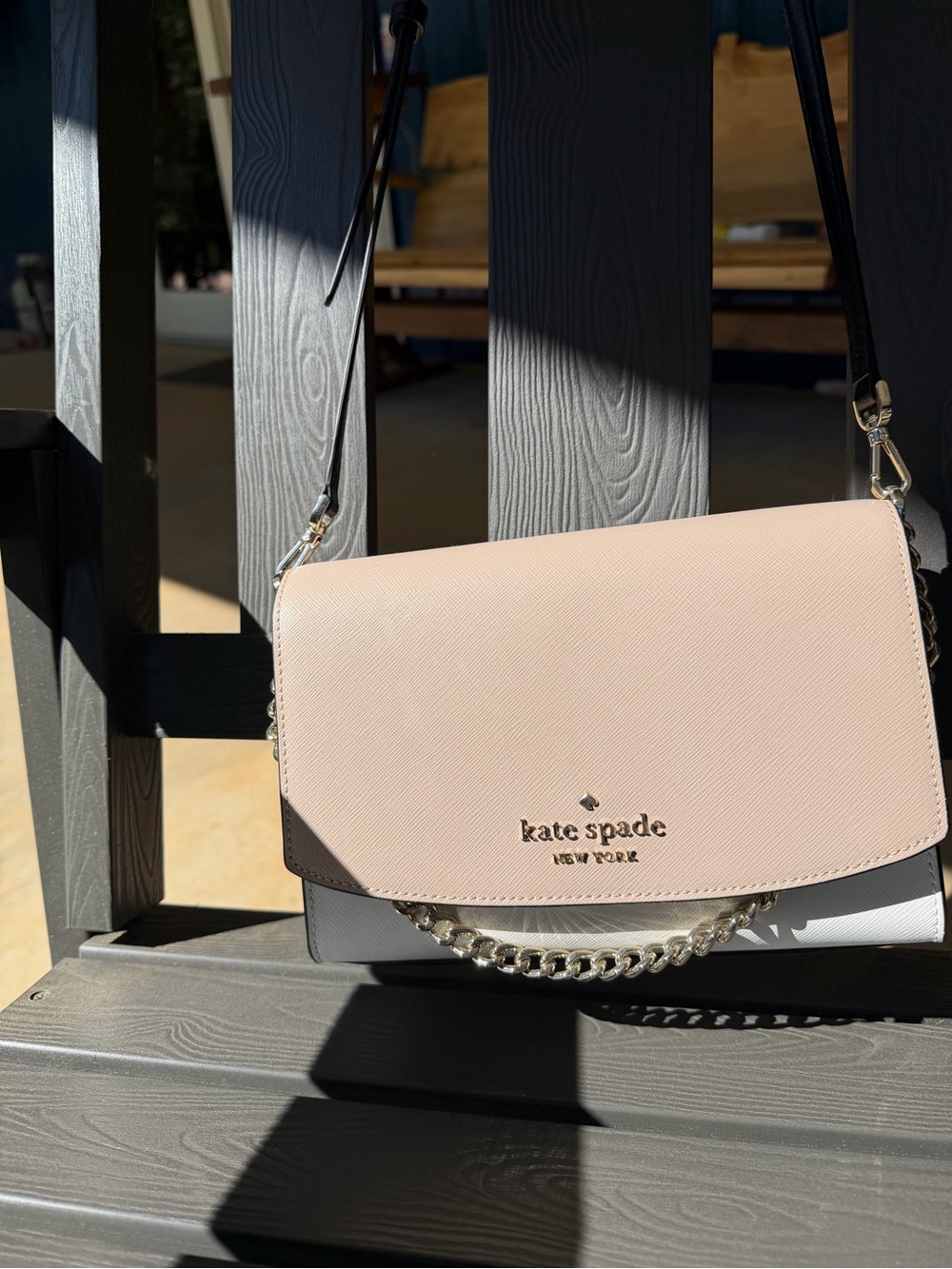 kate spade Beige and White Crossbody with Gold Chain